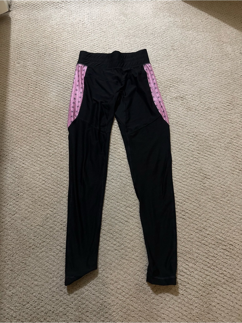 Women’s Black Active Leggings with Pink Patterned Panels jiu jitsu mma fightwear